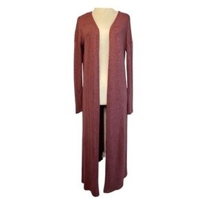 See You Monday Long Line Duster Cardigan‎ Sweater Maroon Soft Knit S